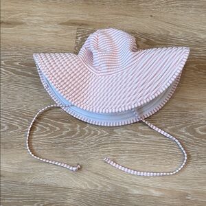 Ruffle Butts Pink and White Striped Reversible Sun Hat Size 3-5T